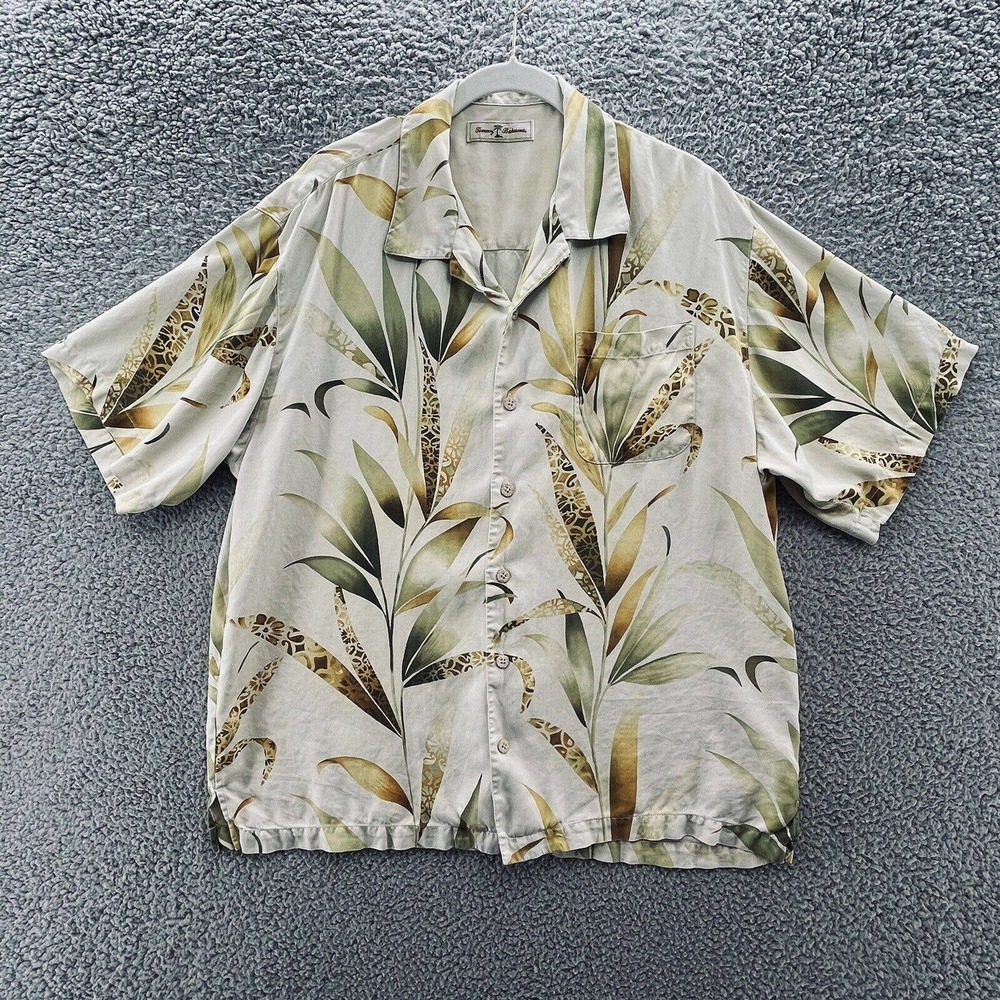 Tommy Bahama Shirt Cream Silk Tropical Botanic Short Sleeve Button Up